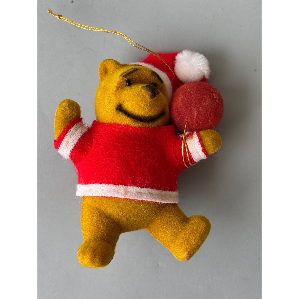 VtgWalt Disney Winnie the Pooh Christmas Ornament Santa Suit‎ Flocked Hong Kong